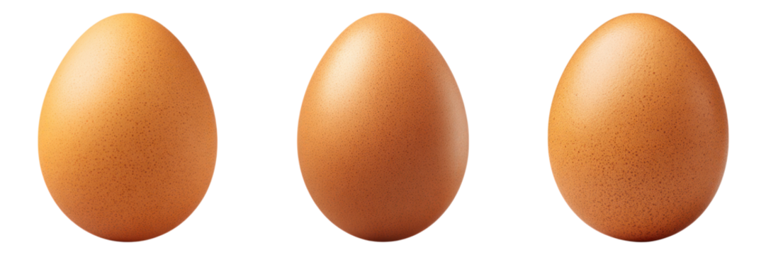 Brown chicken egg isolated on transparency background with natural texture and smooth surface in row