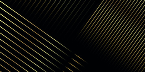 Luxury invitation card background vector. Golden elegant geometric shape, gold lines gradient on dark background. Premium design illustration.