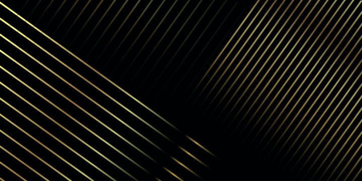 Luxury invitation card background vector. Golden elegant geometric shape, gold lines gradient on dark background. Premium design illustration.