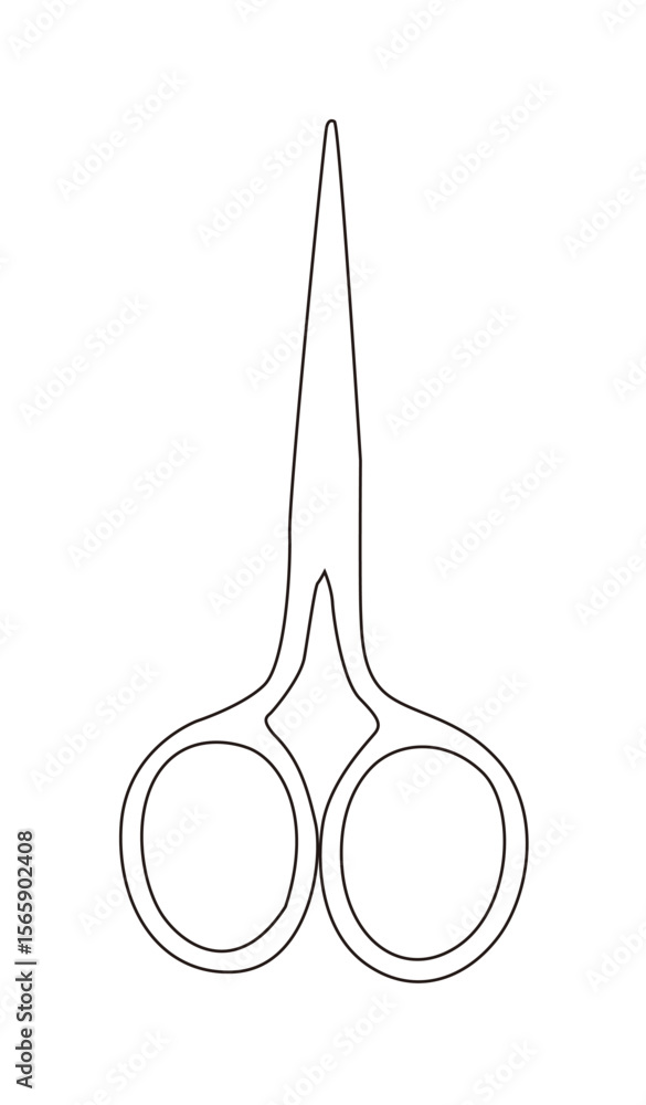 Poster simple line drawing of small, pointed scissors with open handles.