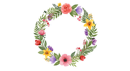 Watercolor Floral Wreath with Rose Lily Poppy Tulip Fern and Berry Accents