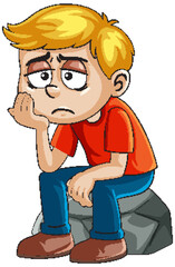 Sad Boy Sitting on a Rock Illustration