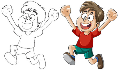 Joyful Cartoon Boy Jumping with Excitement