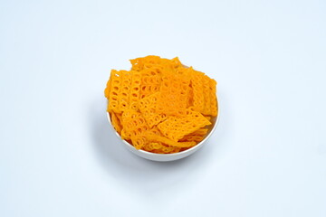 isolated white background original Indonesian raw crackers, uncooked crackers, usually used as an ingredient for making seblak