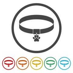 Dog collar icon. Set icons in color circle buttons