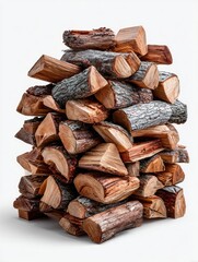 Stacked firewood against white background