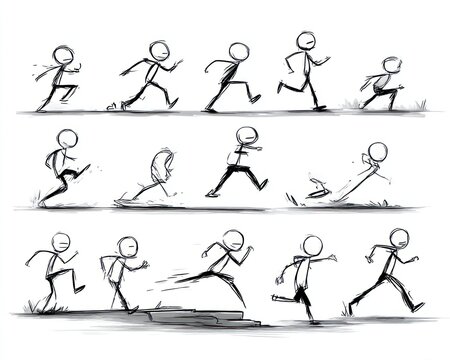 Stick figure running poses