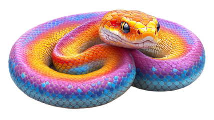Vibrant, multicolored snake coils elegantly