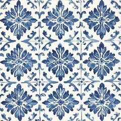Fototapeta premium Blue and White Ceramic-Inspired Pattern