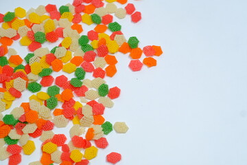 isolated white background original Indonesian raw crackers, uncooked crackers, usually used as an ingredient for making seblak