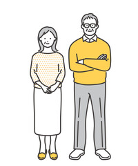 腕を組んでいるシニア世代の夫婦　イラスト素材