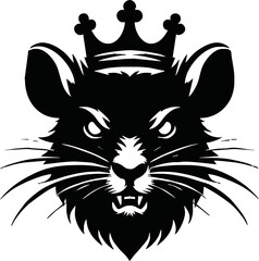 silhouette rat with crown vector logo isolated on white background