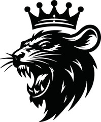 silhouette rat with crown vector logo isolated on white background