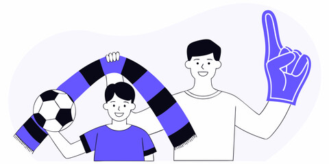 Football Fans with Ball, Scarf, and Foam Finger