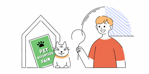 Happy Pet Adoption Fair with a Man and Cat