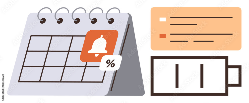 Poster desk calendar with alert icon, task list with priorities, and battery status. ideal for productivity