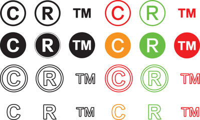 Intellectual Property Icon Set – Copyright, Registered, Trademark Symbols – Vector and Transparent PNG