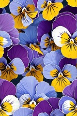 Naklejka premium Pansies on blue background cartoonish seamless pattern