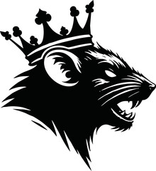 silhouette rat with crown vector logo isolated on white background