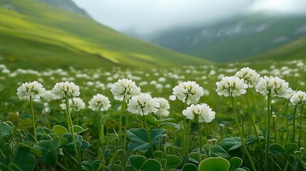 White Clover Field in Mountains