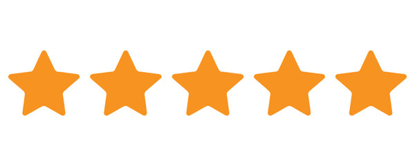 Gold Five Stars with Transparent Background, Review Icon Symbol