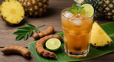 Refreshing Tropical Drink with Fresh Pineapple and Tamarind Garnish variation 2