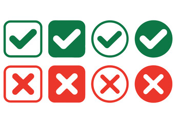 Green Check Marks and Red Cross Marks in Square and Circle Shapes on White