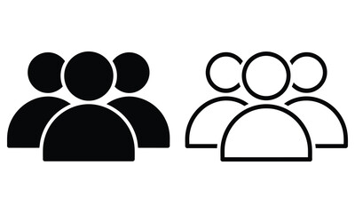 People Group Icons, Crowd Glyph Illustration, Silhouette, Outlines, Transparent