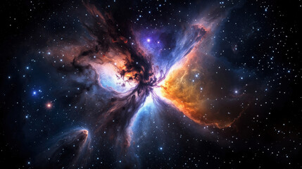 Vivid cosmic nebula with starfield and colorful explosion of interstellar gas and light
