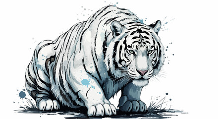This white tiger exudes control and intensity, surrounded by cold ink shards in a modern minimalist style. Graceful and lethal.