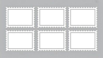 Six Blank Stamps with Scalloped Edges in a Sheet on a Gray Background