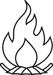 Beach Bonfire Line Sketch Illustration on White Background