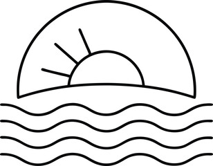 Beach Sunset Minimalist Line Art on White Background