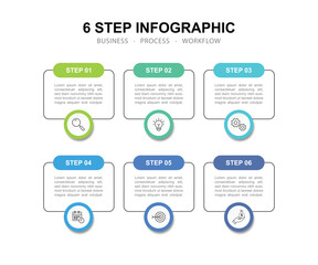 Modern business 6 step process infographic timeline.