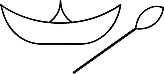 Boat Paddle Minimal Line Drawing on White Background