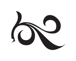 Elegant black decorative flourish design with flowing curves, isolated on white background.