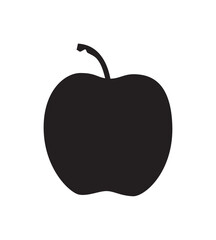 A solid black silhouette of an apple with a stem against a white background.
