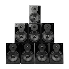Black audio speaker array isolated on a transparent background speakers sound