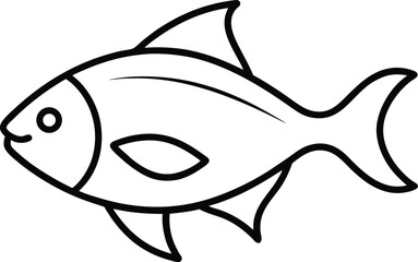 Ocean Fish Outline Illustration on White Background