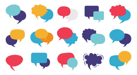 Collection of colorful speech bubbles in various shapes overlapping each other design