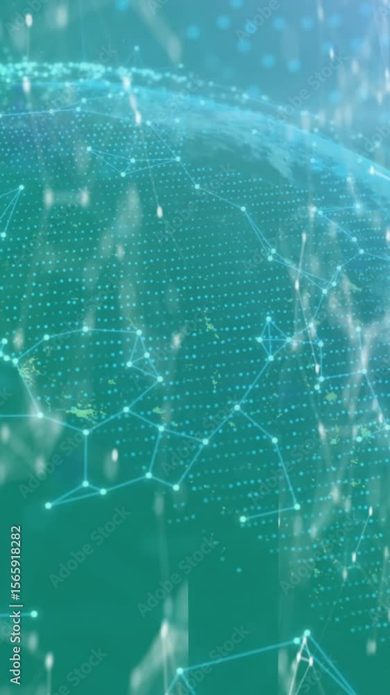 Poster animation of globe with network of connections on green background