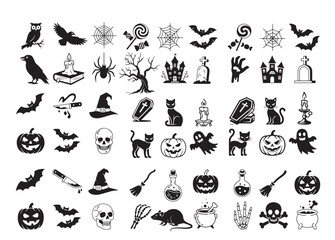 Naklejka premium Halloween icon set, scary symbols collection, horror holiday vector sketches, Spooky, Halloween, Hat, Horror, logo illustrations, package isolated on white background .