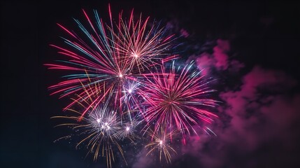 A burst of vibrant fireworks lighting up the night sky celebrating freedom and community shot with a long exposure and