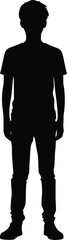 Vector silhouette: Casual young man standing, simple, dark, isolated.