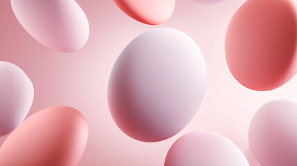 Floating pastel eggs on a soft pink background with smooth textures and gentle gradients—ideal for Easter, spring promotions, or minimalist design themes.