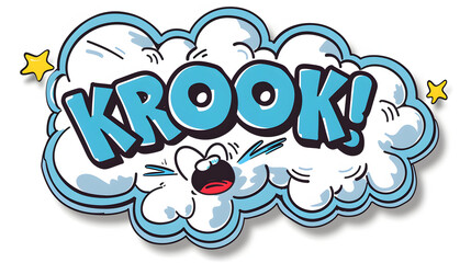 Sticker comic hungry sound effect with text KROOK flat illustration