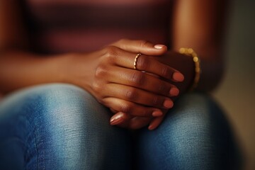 Couple relationship therapy with a counselor: Close-up of a woman clients hands as she discusses relationship issues with a psychologist, Generative AI