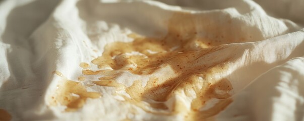 Dirty food mark on clothes: Close-up of a food stain on a shirt, preparing for cleaning before laundry to restore the fabric, Generative AI
