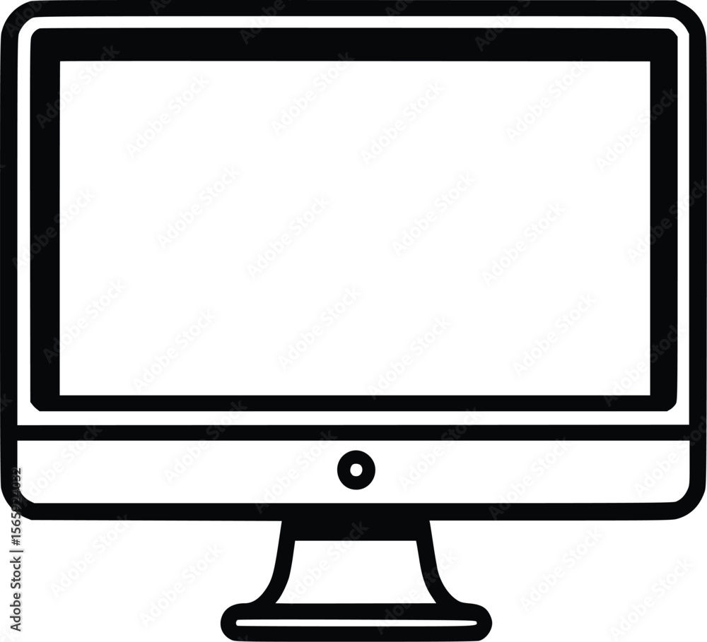 Poster simple vector desktop computer icon: minimalist line art design