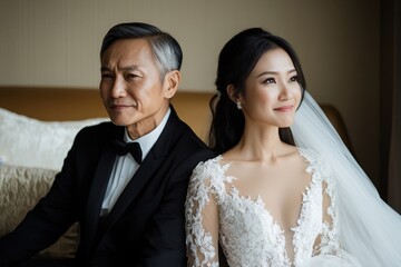 Family problem concept: Asian wife and husband sitting back to back in the living room, dealing with relationship issues and an argument, Generative AI